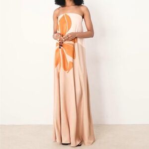 ASOS DESIGN Tall bandeau trapeze satin maxi dress in yellow floral print